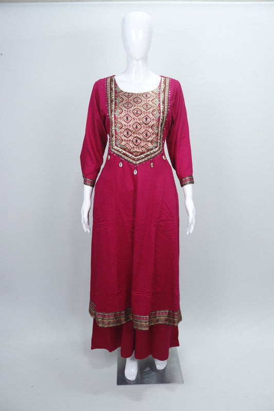 Elegant Magenta Anarkali Kurta Set with Printed Dupatta Gota Patti Detailing Festive Ethnic Wear for Women - Mangaldeep NX