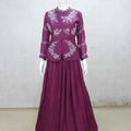 Elegant Maroon Embroidered Lehenga Set with Peplum Top and Dupatta - Mangaldeep NX