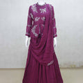 Elegant Maroon Embroidered Lehenga Set with Peplum Top and Dupatta - Mangaldeep NX