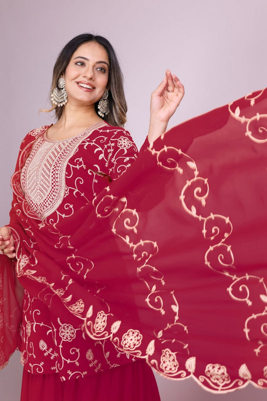 Elegant Maroon Embroidered Readymade Sharara Suit - Mangaldeep NX