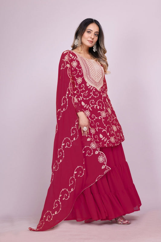 Elegant Maroon Embroidered Readymade Sharara Suit - Mangaldeep NX