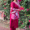Elegant Maroon Embroidered Straight Salwar Suitt with Floral Organza Dupatta - Mangaldeep NX