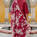 Elegant Maroon Embroidered Straight Salwar Suitt with Floral Organza Dupatta - Mangaldeep NX