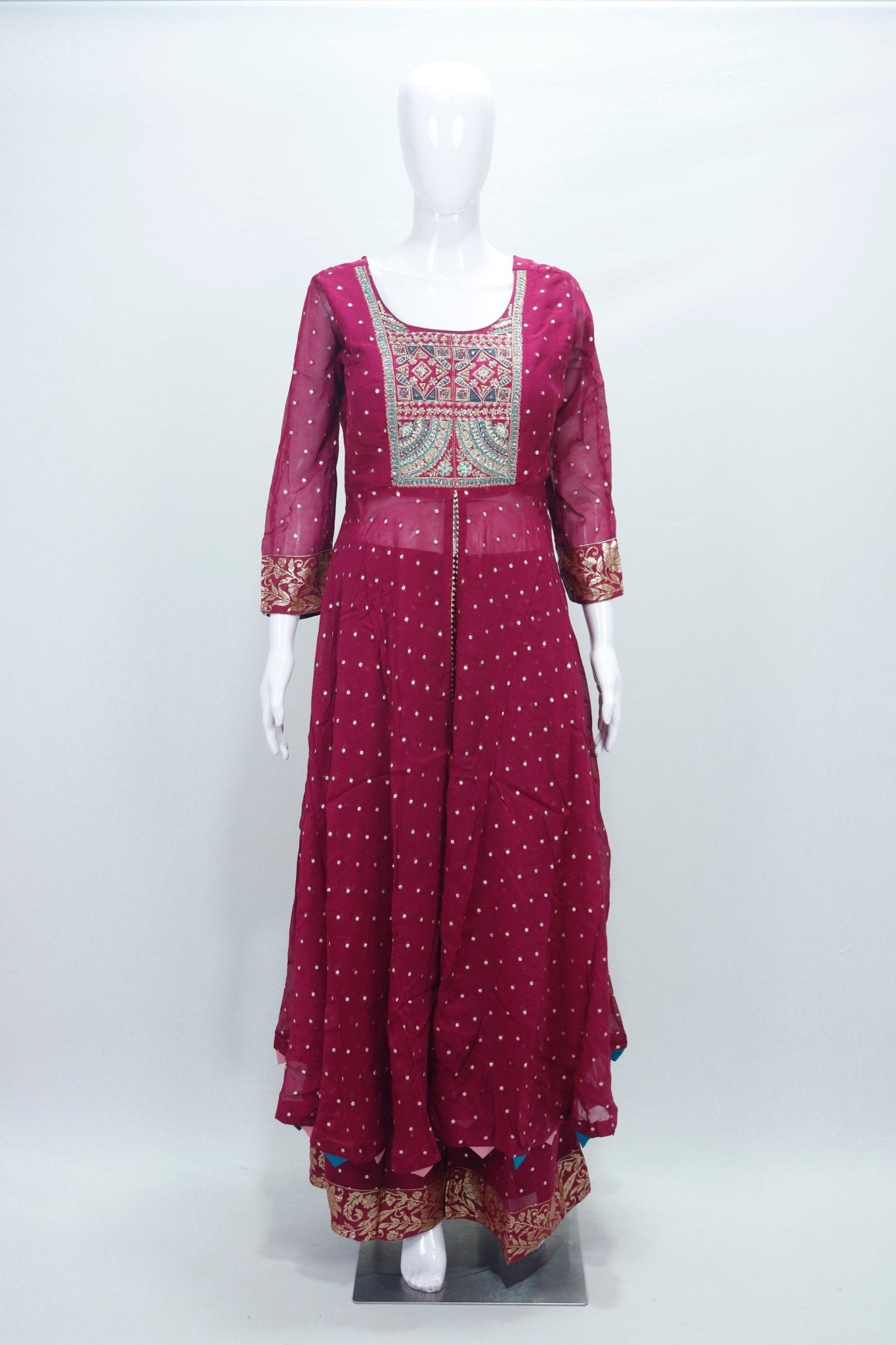 Elegant Maroon Mirror & Zari Embroidered Anarkali Kurta Set with Dupatta - Mangaldeep NX