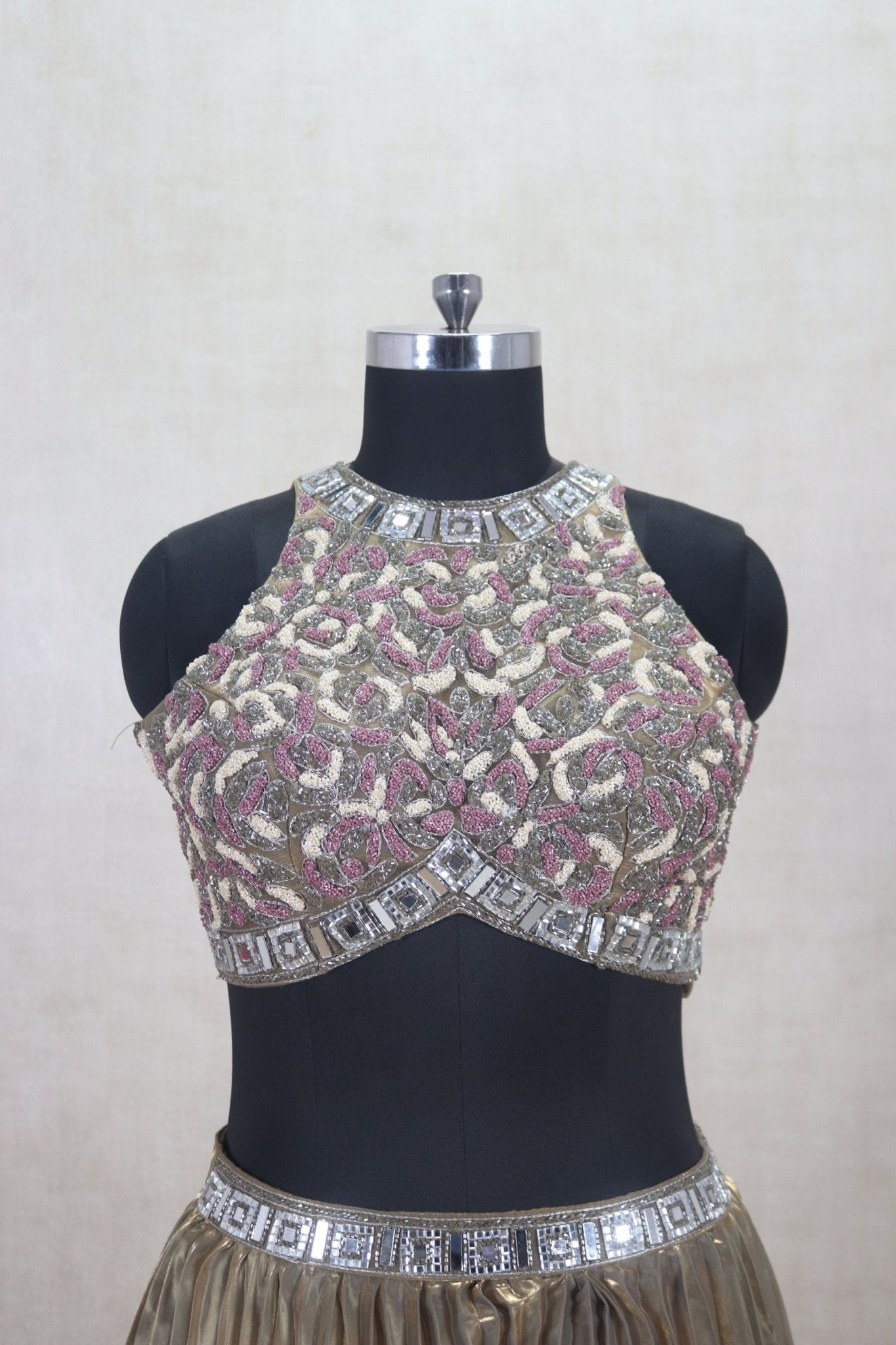 Elegant Metallic Gold Pleated Lehenga with Embellished Blouse - Mangaldeep NX