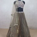 Elegant Metallic Gold Pleated Lehenga with Embellished Blouse - Mangaldeep NX
