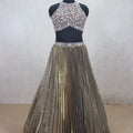 Elegant Metallic Gold Pleated Lehenga with Embellished Blouse - Mangaldeep NX