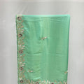 Elegant Mint Green Satin Saree with Floral Embroidery - Mangaldeep NX