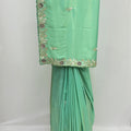 Elegant Mint Green Satin Saree with Floral Embroidery - Mangaldeep NX