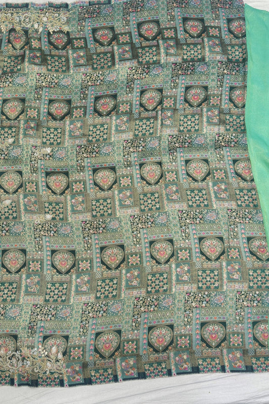 Elegant Mint Green Satin Saree with Floral Embroidery - Mangaldeep NX