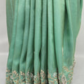 Elegant Mint Green Satin Saree with Floral Embroidery - Mangaldeep NX