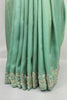 Elegant Mint Green Satin Saree with Floral Embroidery - Mangaldeep NX
