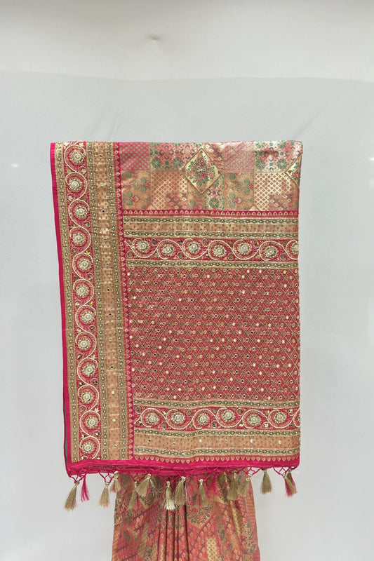 Elegant Multicolor Banarasi Silk Saree with Patchwork - Mangaldeep NX
