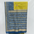 Elegant Mustard Yellow Silk Saree with Blue Zari Border - Mangaldeep NX