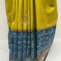 Elegant Mustard Yellow Silk Saree with Blue Zari Border - Mangaldeep NX