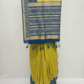 Elegant Mustard Yellow Silk Saree with Blue Zari Border - Mangaldeep NX