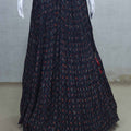 Elegant Navy Blue and Red Printed Lehenga Set with Embroidered Jacket - Mangaldeep NX