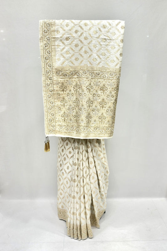 Elegant Off - White Banarasi Silk Saree - Mangaldeep NX