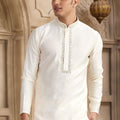 Elegant Off - White Silk Kurta Pyjama Set with Mirror Work Detailing - Mangaldeep NX