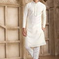 Elegant Off - White Silk Kurta Pyjama Set with Mirror Work Detailing - Mangaldeep NX