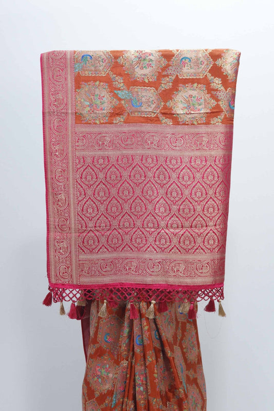 Elegant Orange and Pink Banarasi Silk Saree Traditional Festive & Wedding Wear - Mangaldeep NX