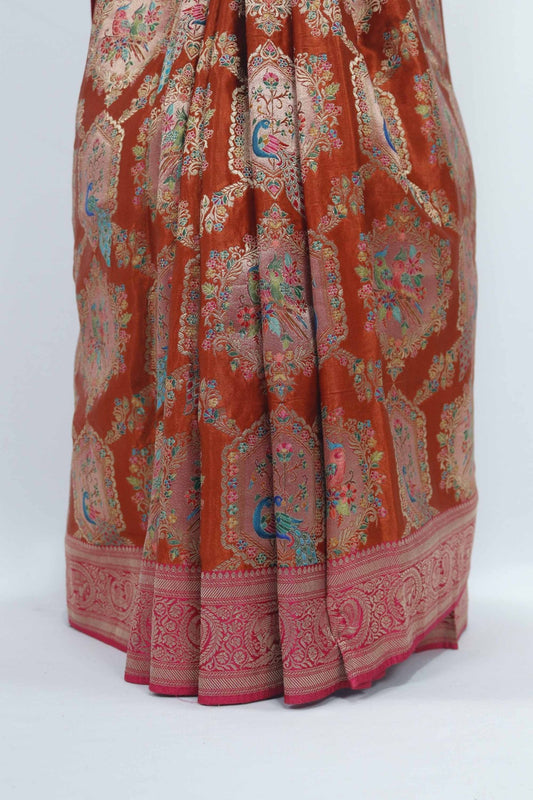 Elegant Orange and Pink Banarasi Silk Saree Traditional Festive & Wedding Wear - Mangaldeep NX