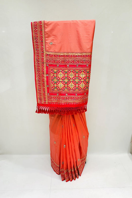 Elegant Orange Embroidered Silk Saree - Mangaldeep NX