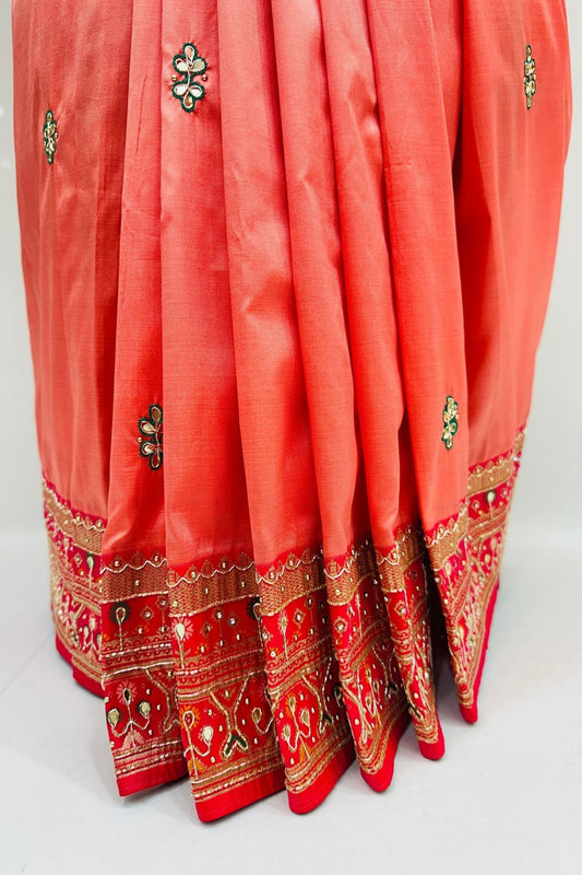 Elegant Orange Embroidered Silk Saree - Mangaldeep NX