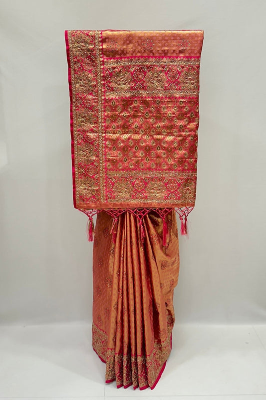 Elegant Orange & Red Banarasi Silk Saree - Mangaldeep NX