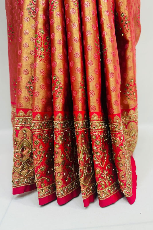 Elegant Orange & Red Banarasi Silk Saree - Mangaldeep NX