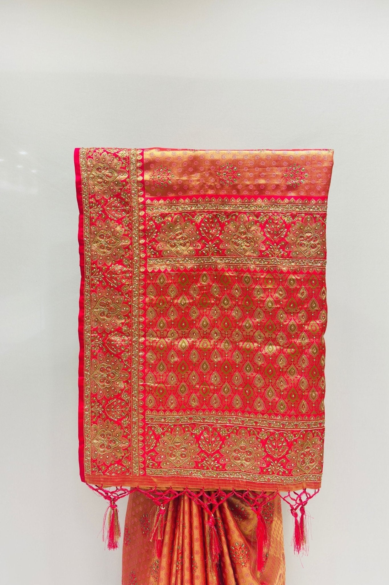 Elegant Orange & Red Banarasi Silk Saree - Mangaldeep NX