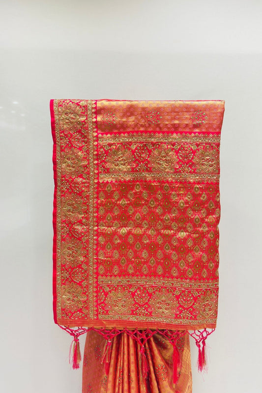 Elegant Orange & Red Banarasi Silk Saree - Mangaldeep NX