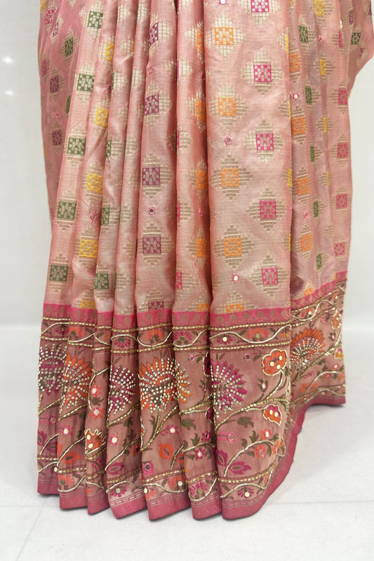 Elegant Peach Banarasi Silk Saree - Mangaldeep NX