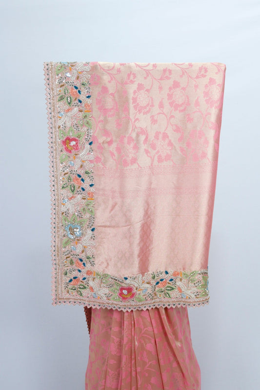 Elegant Peach Banarasi Silk Saree Traditional Wedding Festive Wear - Mangaldeep NX