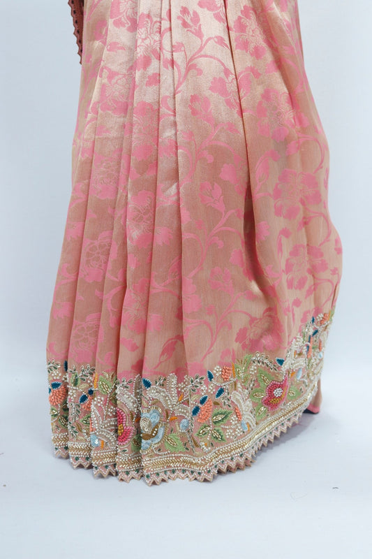 Elegant Peach Banarasi Silk Saree Traditional Wedding Festive Wear - Mangaldeep NX