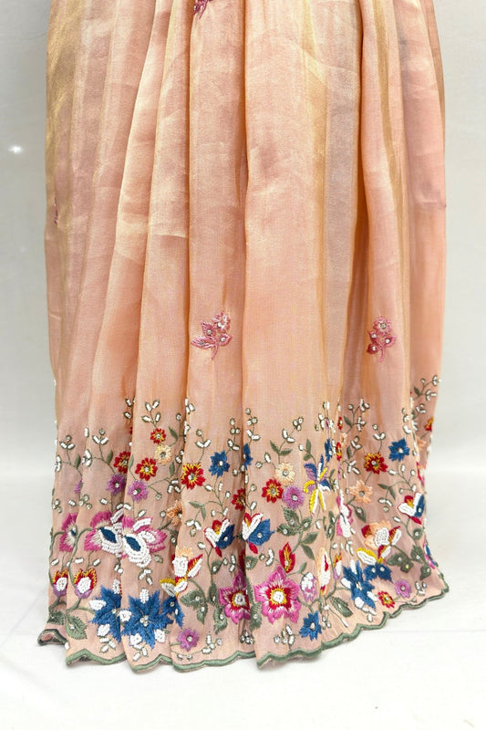 Elegant Peach Embroidered Silk Saree - Mangaldeep NX