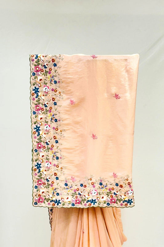 Elegant Peach Embroidered Silk Saree - Mangaldeep NX