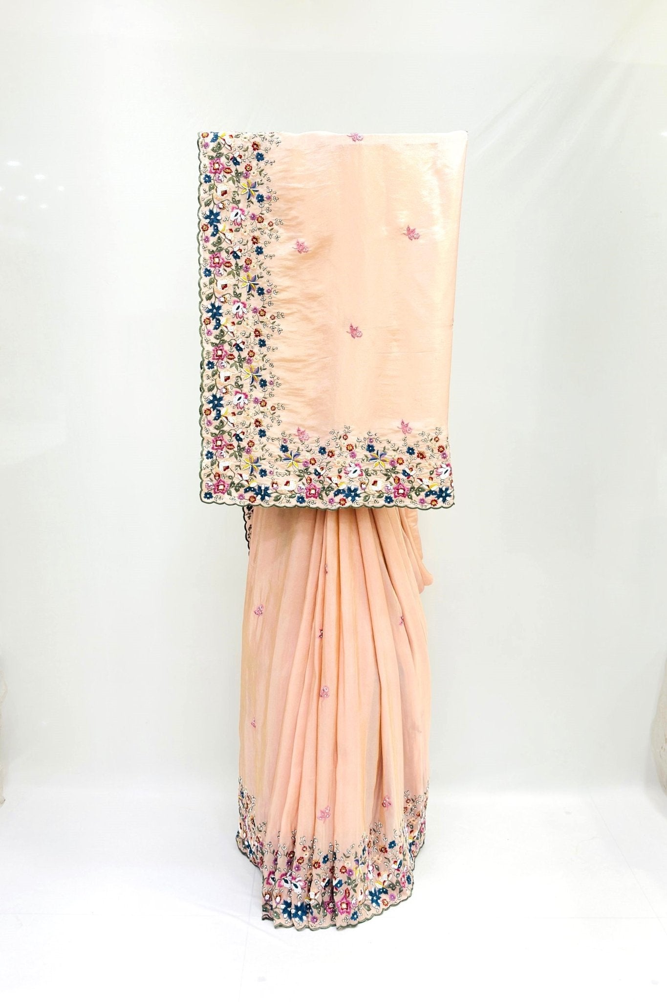 Elegant Peach Embroidered Silk Saree - Mangaldeep NX