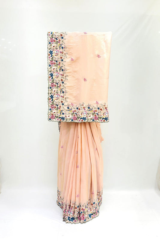 Elegant Peach Embroidered Silk Saree - Mangaldeep NX