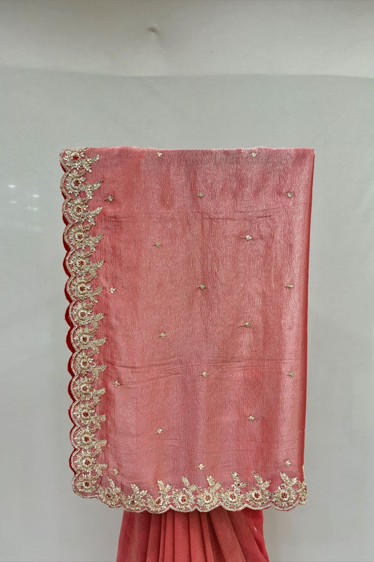 Elegant Pink Crushed Silk Saree - Mangaldeep NX