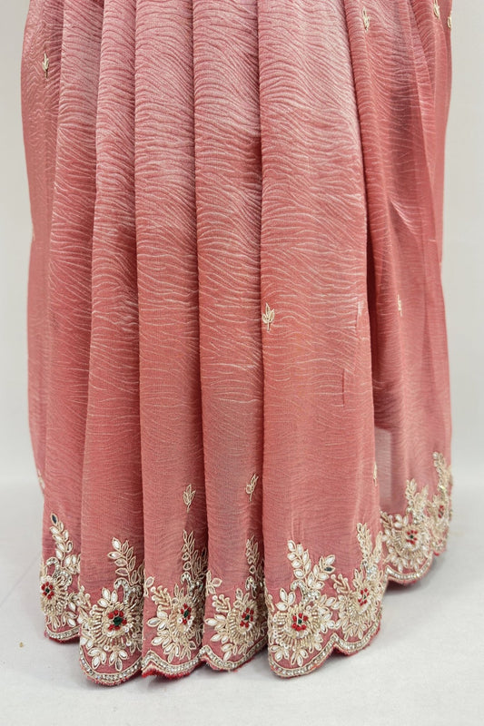 Elegant Pink Crushed Silk Saree - Mangaldeep NX