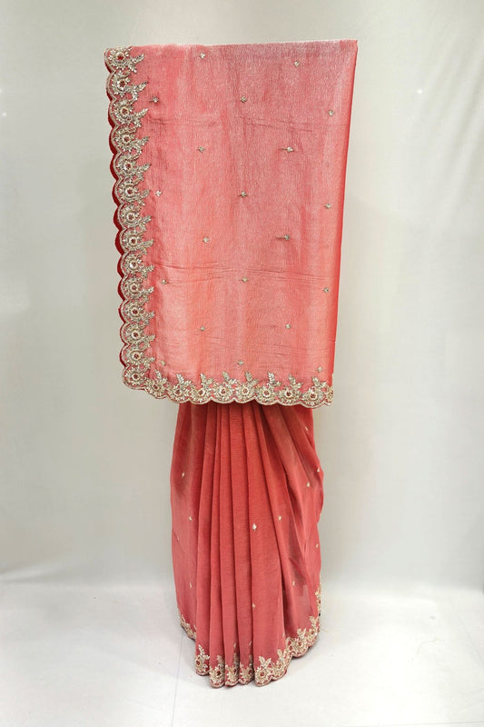 Elegant Pink Crushed Silk Saree - Mangaldeep NX