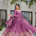 Elegant Purple Anarkali Dress with Golden Embroidery - Mangaldeep NX