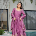 Elegant Purple Anarkali Dress with Golden Embroidery - Mangaldeep NX
