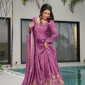 Elegant Purple Anarkali Dress with Golden Embroidery - Mangaldeep NX