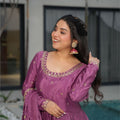 Elegant Purple Anarkali Dress with Golden Embroidery - Mangaldeep NX