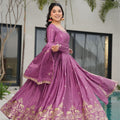 Elegant Purple Anarkali Dress with Golden Embroidery - Mangaldeep NX