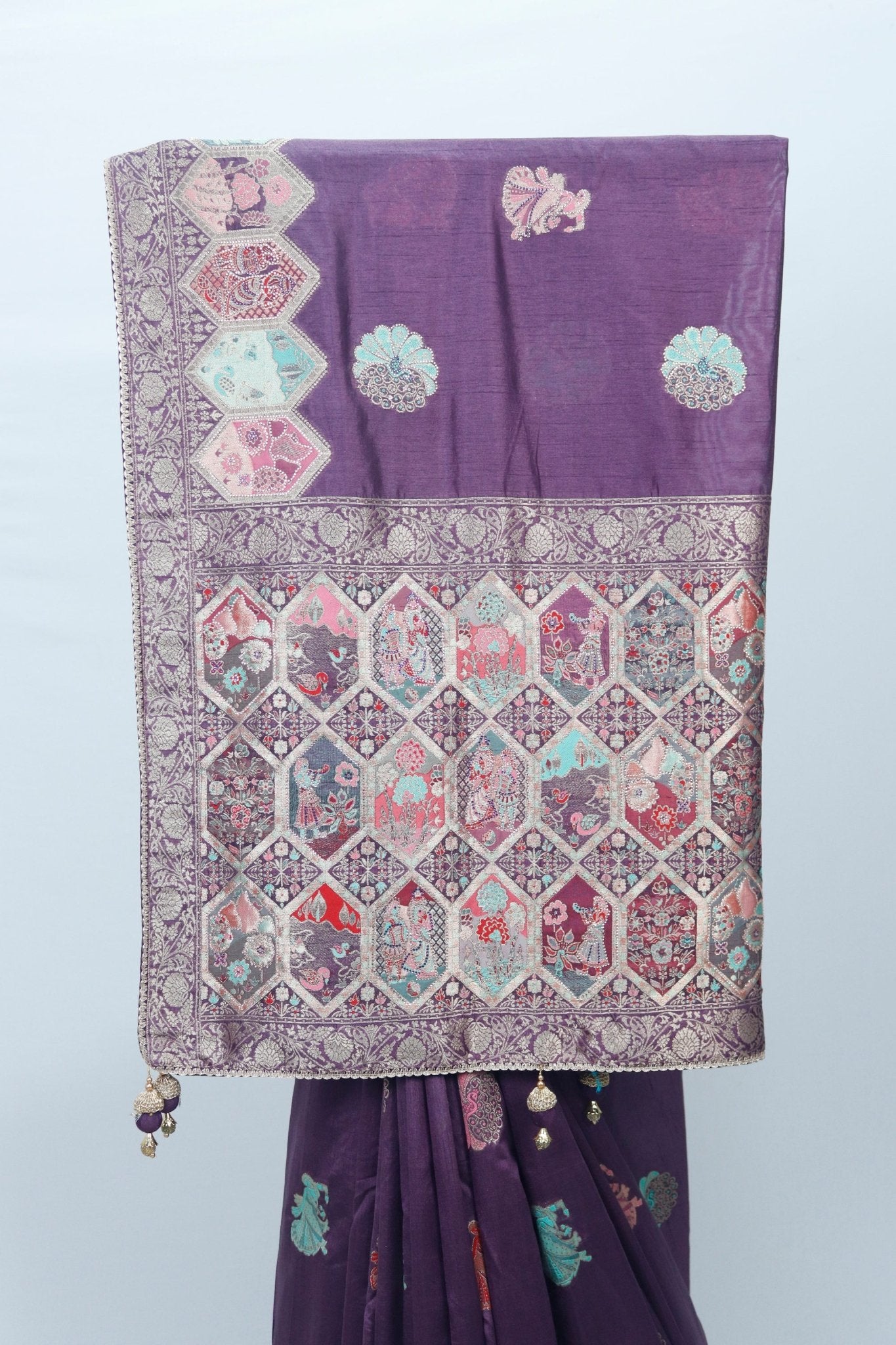 Elegant Purple Banarasi Silk Saree with Multicolor Brocade Weaving & Traditional Motifs – Wedding & Festive Wear - Mangaldeep NX