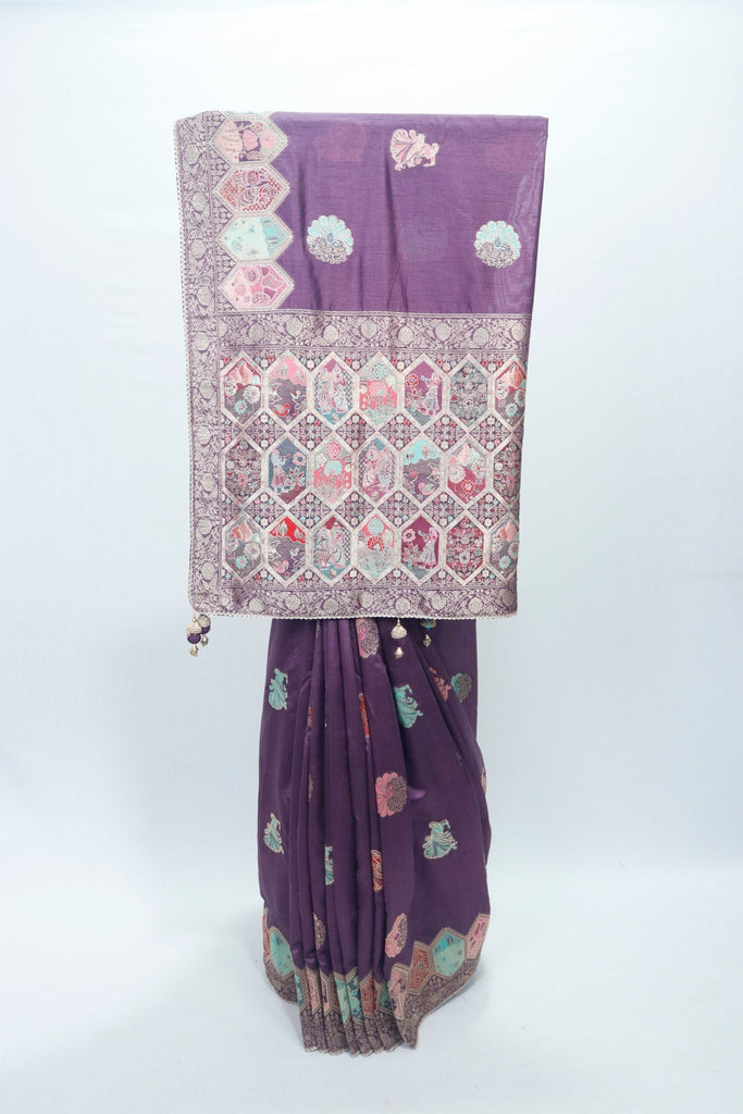 Elegant Purple Banarasi Silk Saree with Multicolor Brocade Weaving & Traditional Motifs – Wedding & Festive Wear - Mangaldeep NX