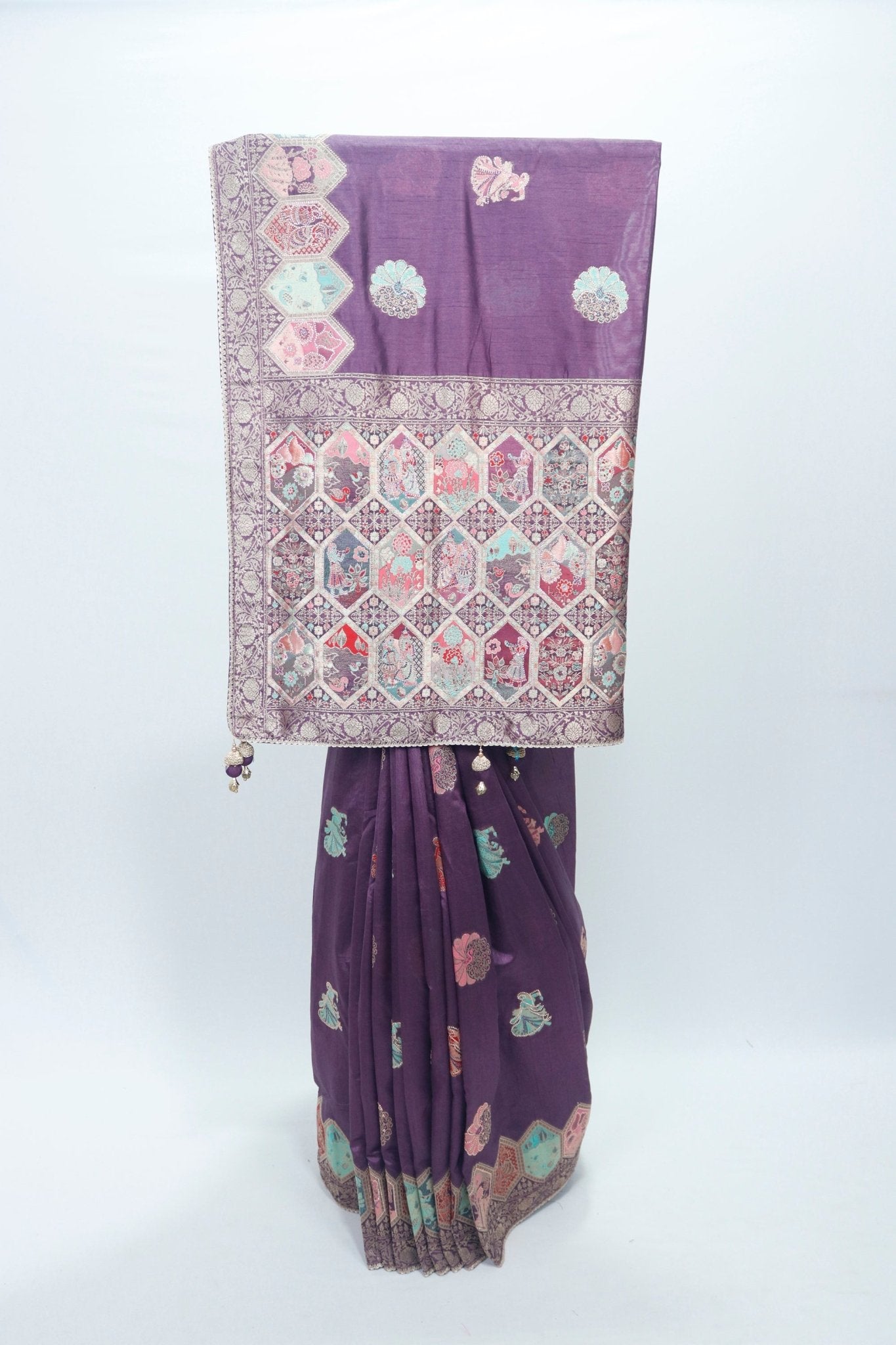 Elegant Purple Banarasi Silk Saree with Multicolor Brocade Weaving & Traditional Motifs – Wedding & Festive Wear - Mangaldeep NX